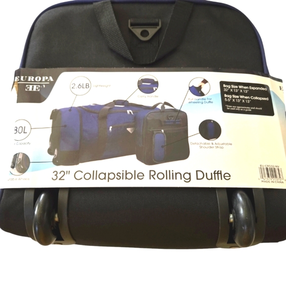 824H221 NWT Europa Ee 32" Collapsible Rolling Duffle Black - Picture 2 of 9